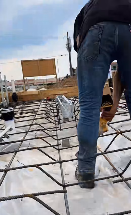 Construction site with concrete mixer truck