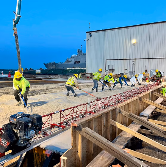 Construction site with concrete mixer truck