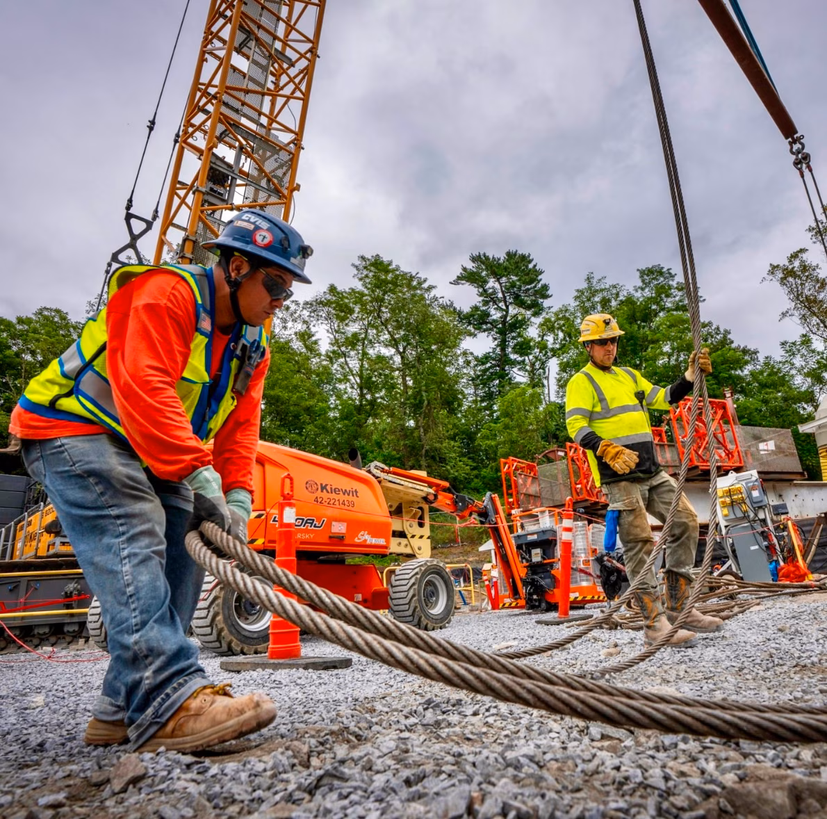 Construction site with concrete mixer truck